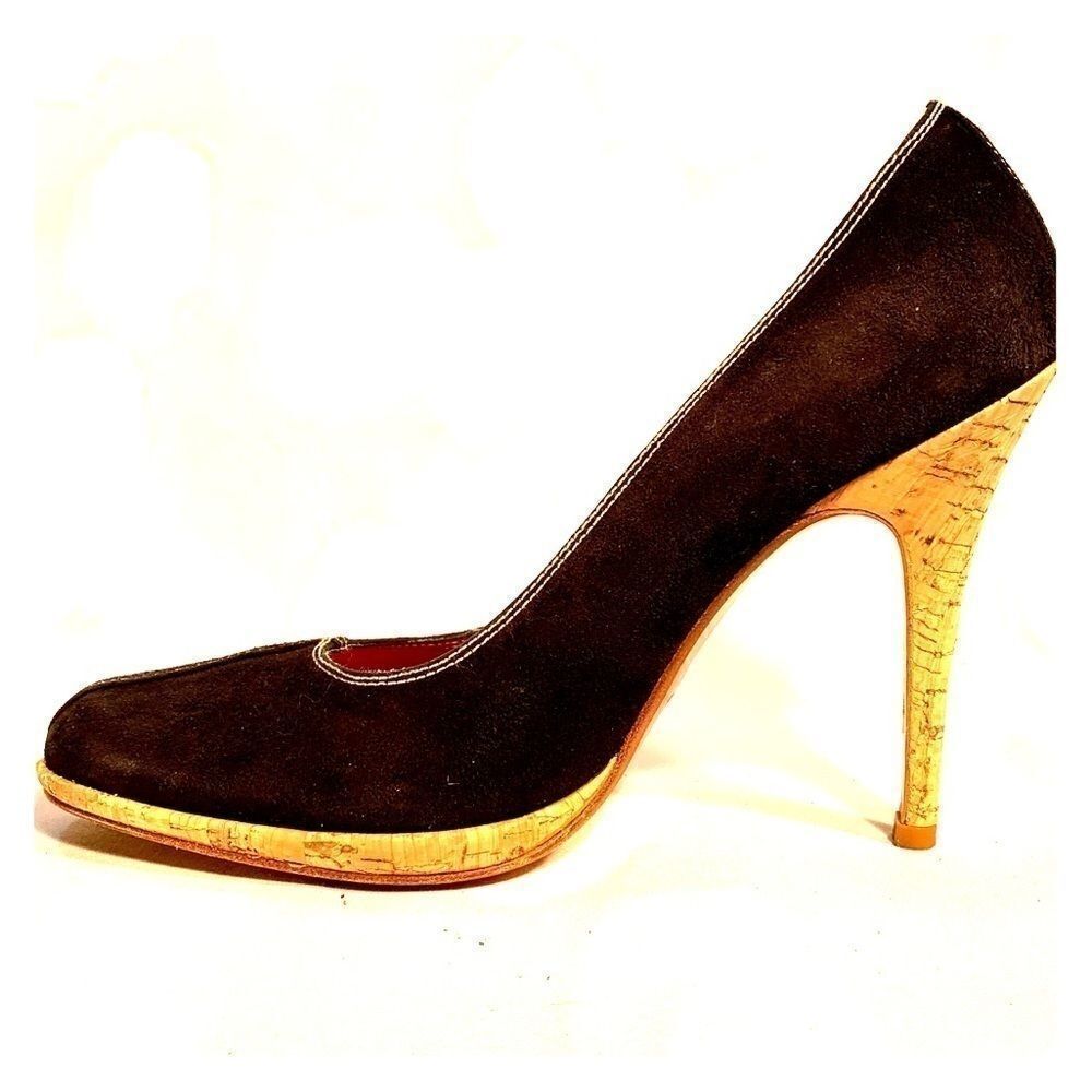 BLACK SUEDE w 4.5” CORK HEEL SIZE 9B by CHARLES DA